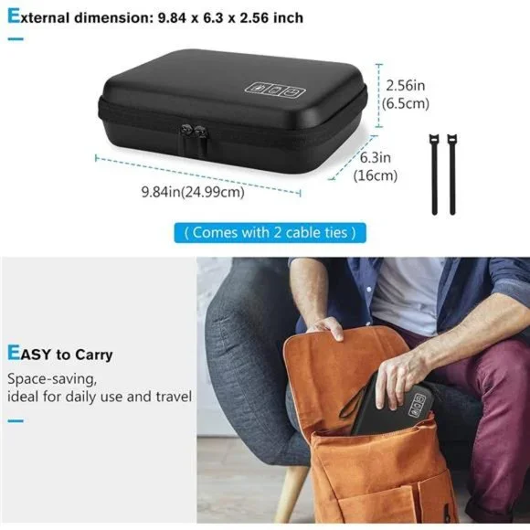 Hard Travel Electronic Organizer Case, Small Portable Accessories Bag -L, Black - Picture 6 of 7